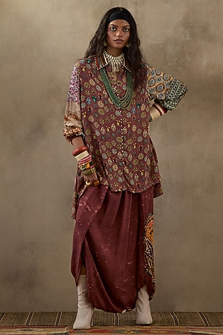 Shell Pink Natural Crepe Printed Shirt by ASEEM KAPOOR