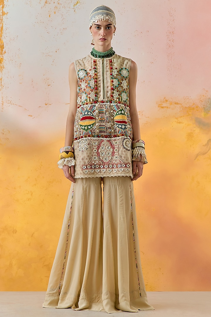 Ivory Natural Crepe Sharara Set by ASEEM KAPOOR at Pernia's Pop Up Shop