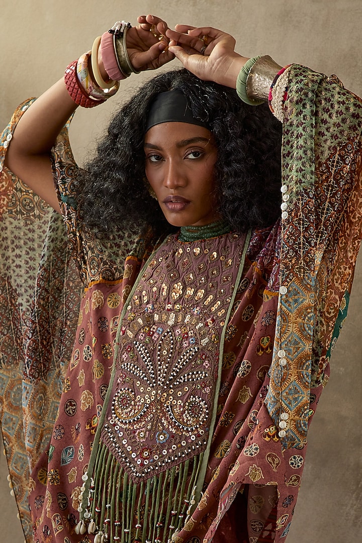 Multi-Colored Sheer Silk Printed Kurta Set by ASEEM KAPOOR at Pernia's Pop Up Shop