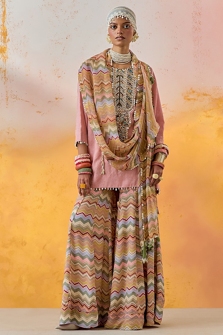 Multi-Colored Natural Crepe Printed Sharara Set by ASEEM KAPOOR at Pernia's Pop Up Shop