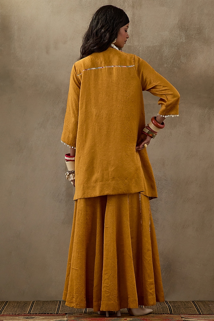 Yellow Crushed Silk Wedding Sharara Set by ASEEM KAPOOR at Pernia's Pop Up Shop