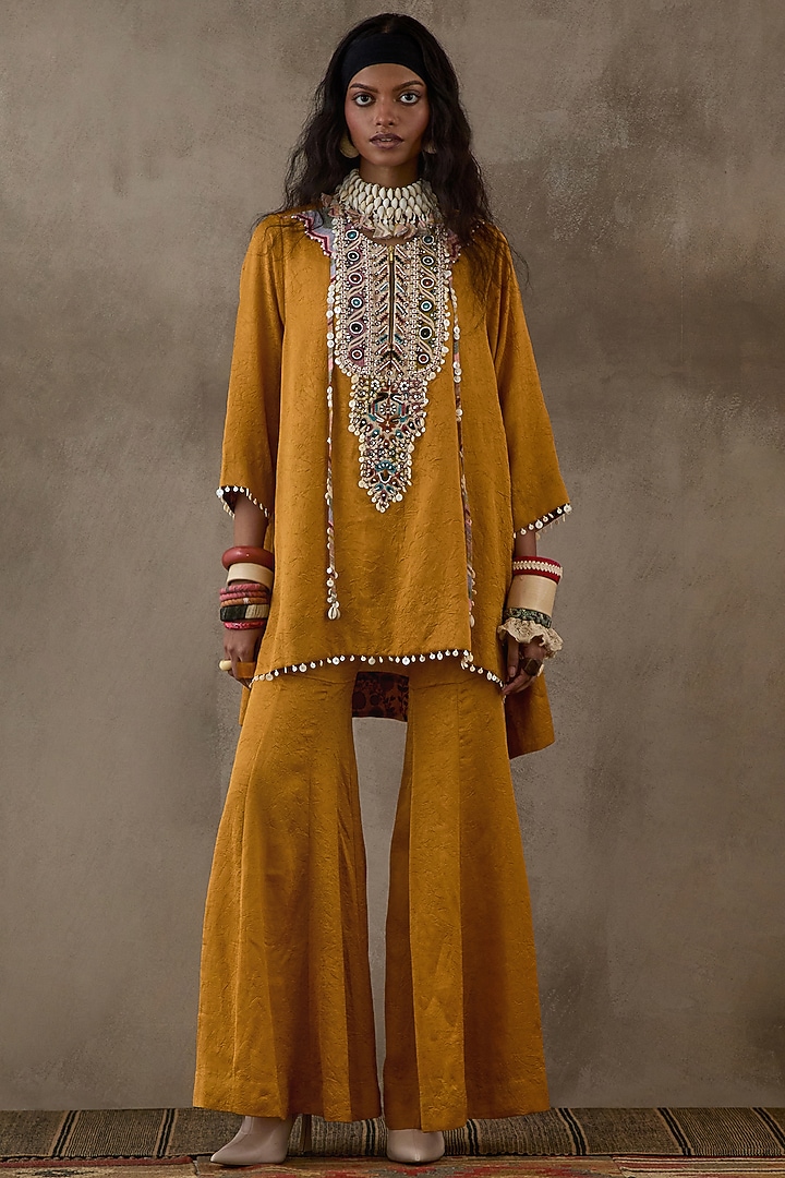 Yellow Crushed Silk Wedding Sharara Set by ASEEM KAPOOR at Pernia's Pop Up Shop