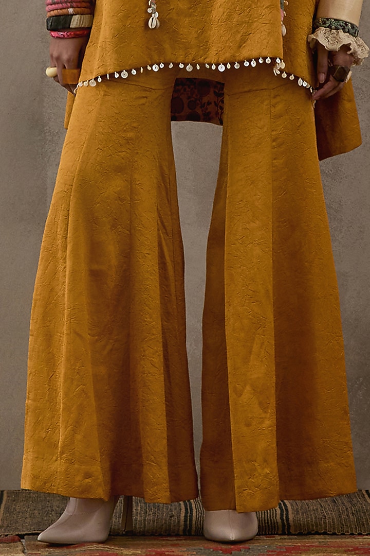Yellow Crushed Silk Wedding Sharara Set by ASEEM KAPOOR at Pernia's Pop Up Shop