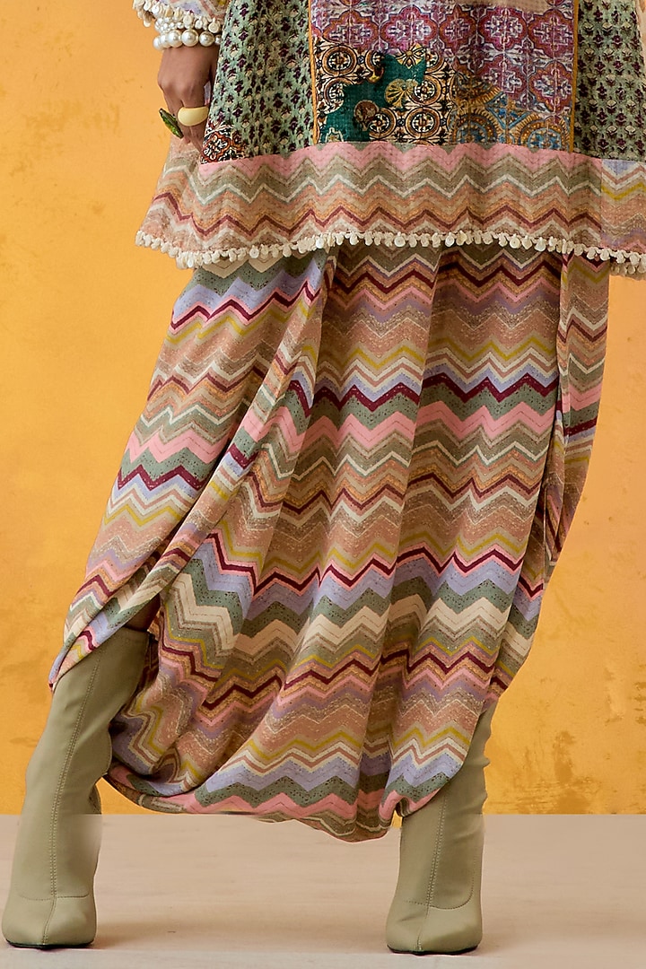 Multi-Colored Natural Crepe Printed & Embroidered Tunic Set by ASEEM KAPOOR at Pernia's Pop Up Shop