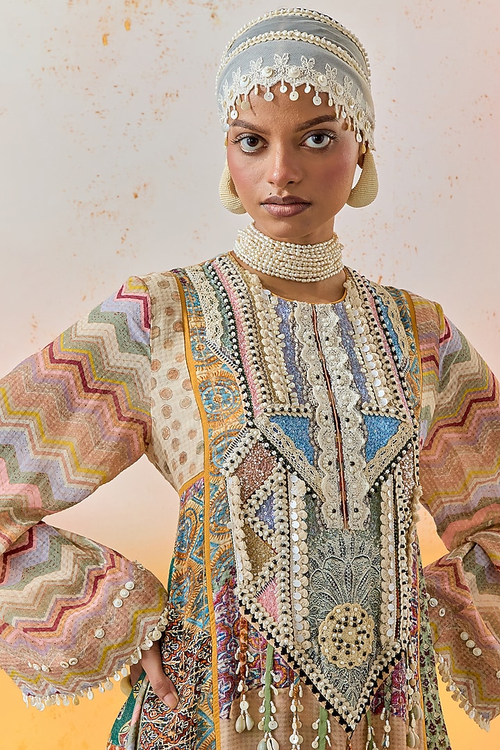 Multi-Colored Natural Crepe Printed & Embroidered Tunic Set by ASEEM KAPOOR at Pernia's Pop Up Shop