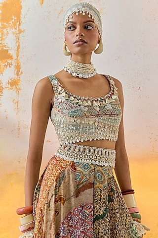 Mogra White Net & Embroidered Blouse by ASEEM KAPOOR