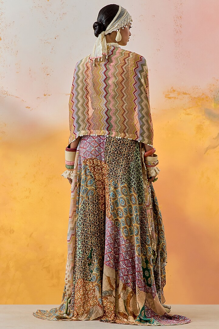 Multi-Colored Crushed Silk Printed Skirt Set by ASEEM KAPOOR at Pernia's Pop Up Shop