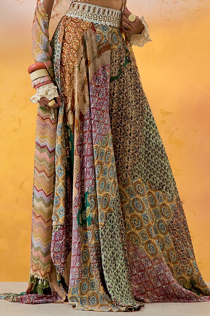 Multi-Colored Crushed Silk Printed Skirt Set by ASEEM KAPOOR at Pernia's Pop Up Shop