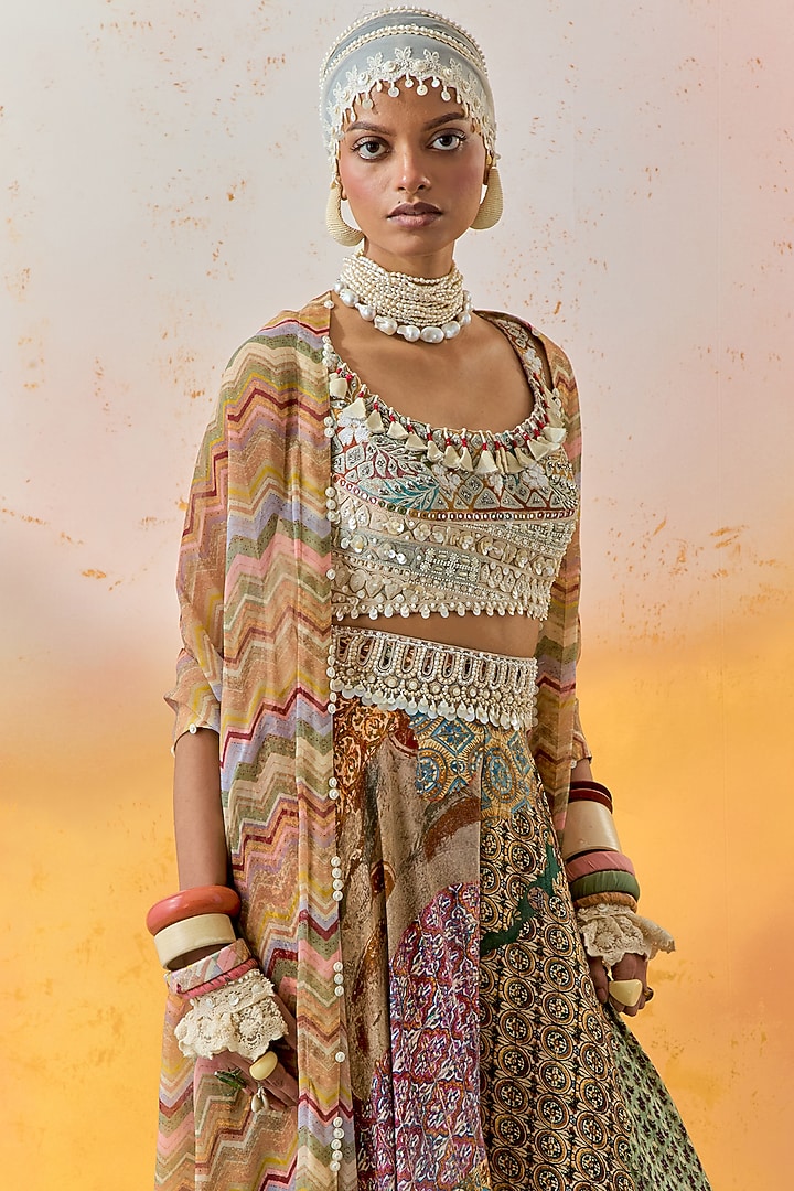 Multi-Colored Crushed Silk Printed Skirt Set by ASEEM KAPOOR at Pernia's Pop Up Shop