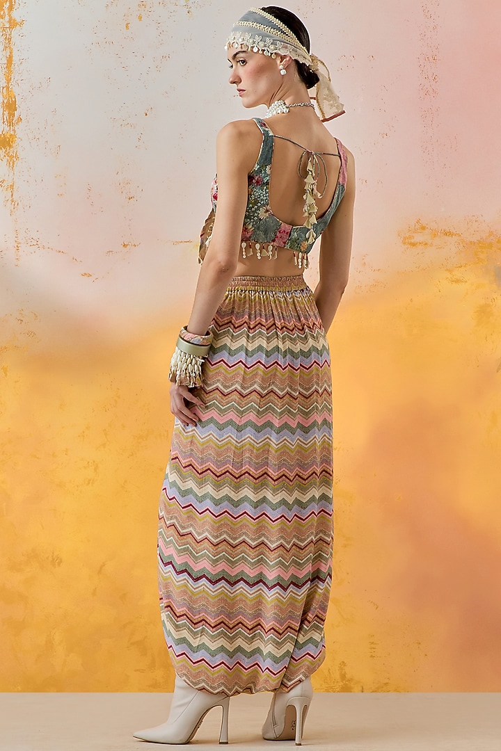 Multi-Colored Slub Satin Printed & Embroidered Blouse by ASEEM KAPOOR at Pernia's Pop Up Shop