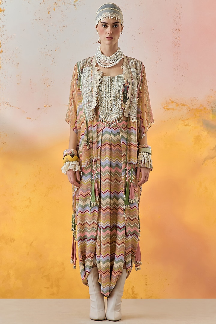 Multi-Colored Sheer Silk Embroidered Jacket Set by ASEEM KAPOOR at Pernia's Pop Up Shop