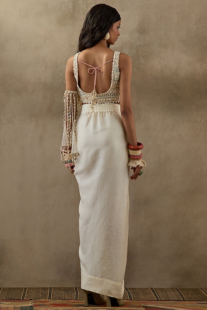 Mogra White Crushed Silk Skirt Set by ASEEM KAPOOR at Pernia's Pop Up Shop