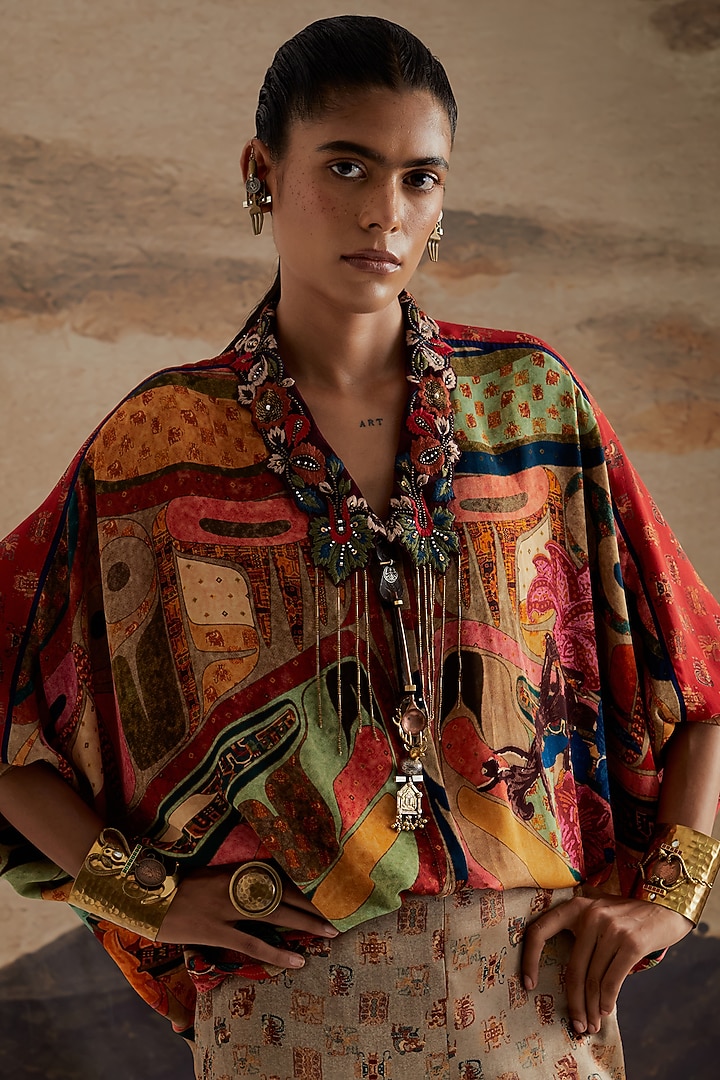 Multi-Colored Natural Crepe Printed Shirt by ASEEM KAPOOR at Pernia's Pop Up Shop