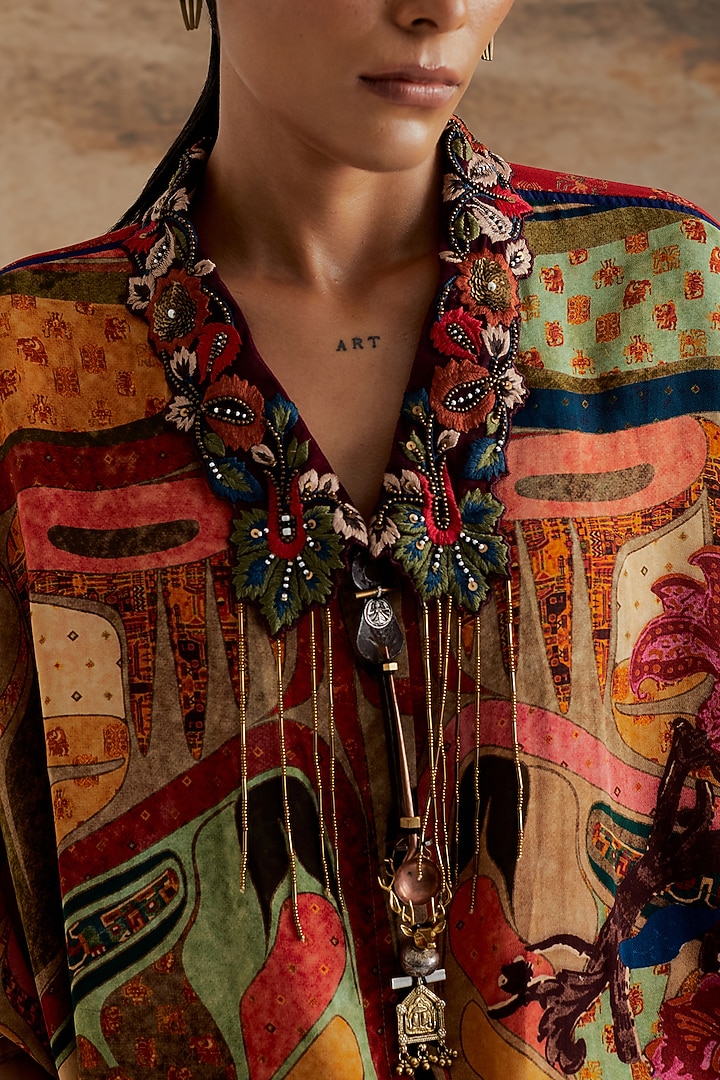 Multi-Colored Natural Crepe Printed Shirt by ASEEM KAPOOR at Pernia's Pop Up Shop