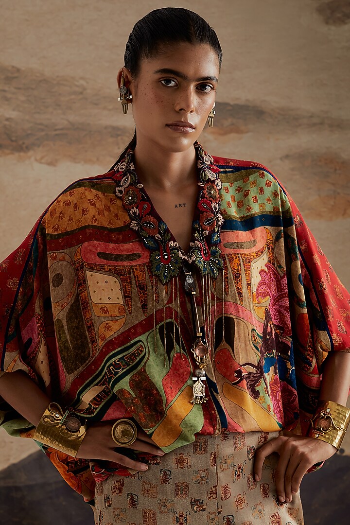 Multi-Colored Natural Crepe Printed Co-Ord Set by ASEEM KAPOOR at Pernia's Pop Up Shop