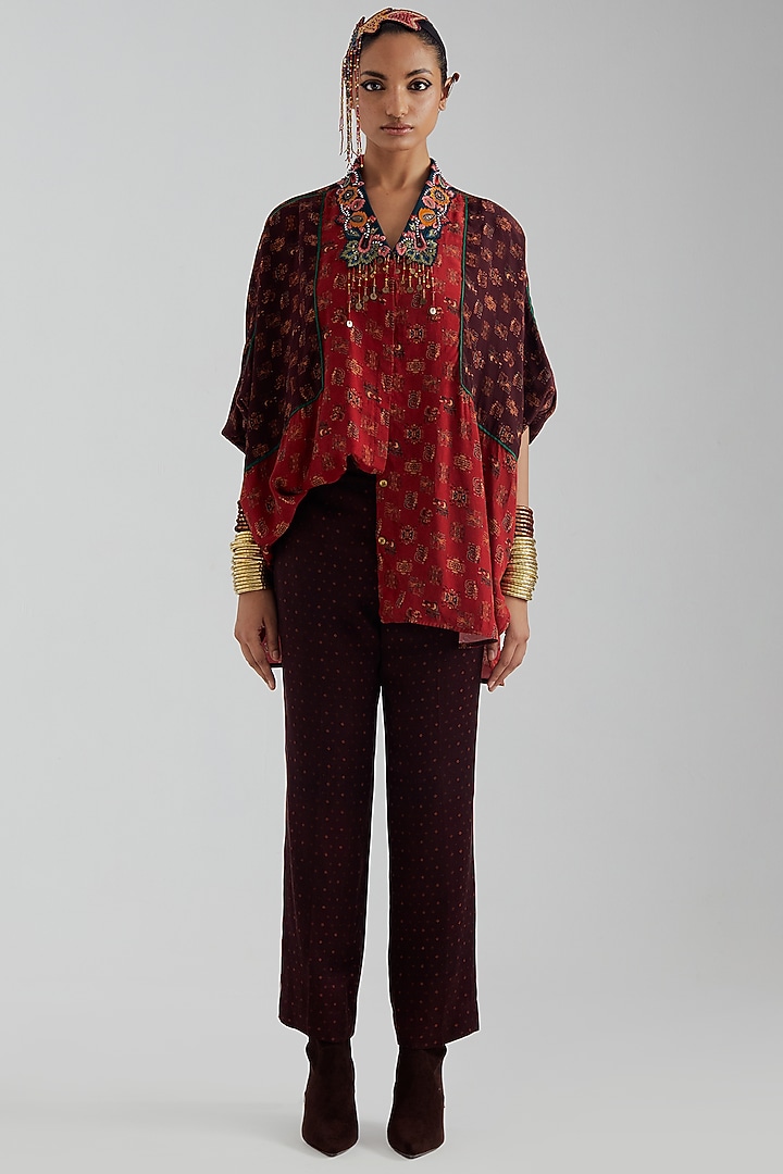 Sindoor Red Natural Crepe Printed Shirt by ASEEM KAPOOR at Pernia's Pop Up Shop