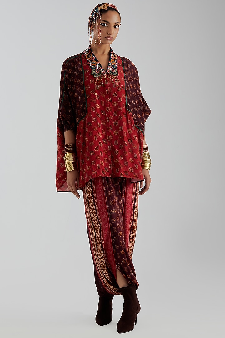 Sindoor Red Natural Crepe Printed Co-Ord Set by ASEEM KAPOOR at Pernia's Pop Up Shop
