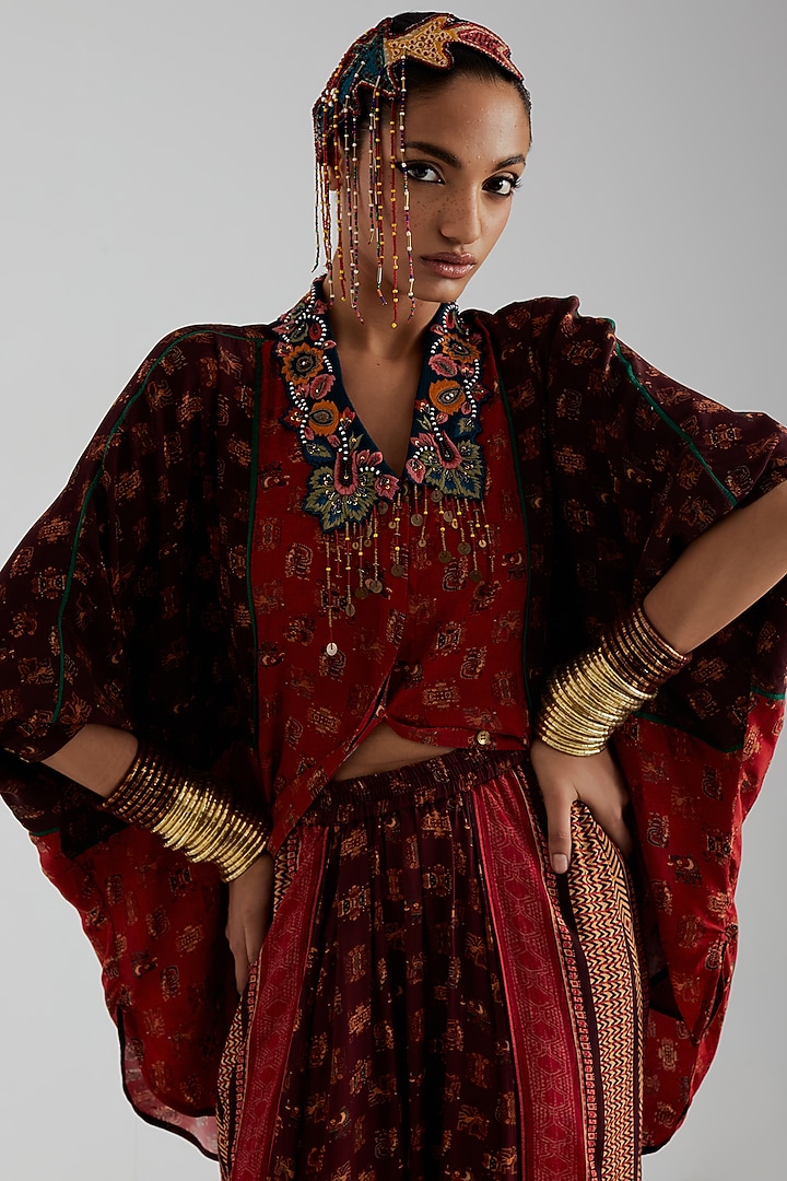 Sindoor Red Natural Crepe Printed Co-Ord Set by ASEEM KAPOOR at Pernia's Pop Up Shop