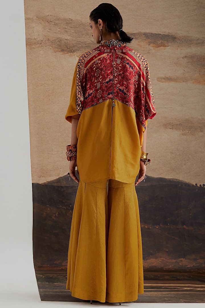 Topaz Yellow Crushed Silk Textured Shirt by ASEEM KAPOOR at Pernia's Pop Up Shop