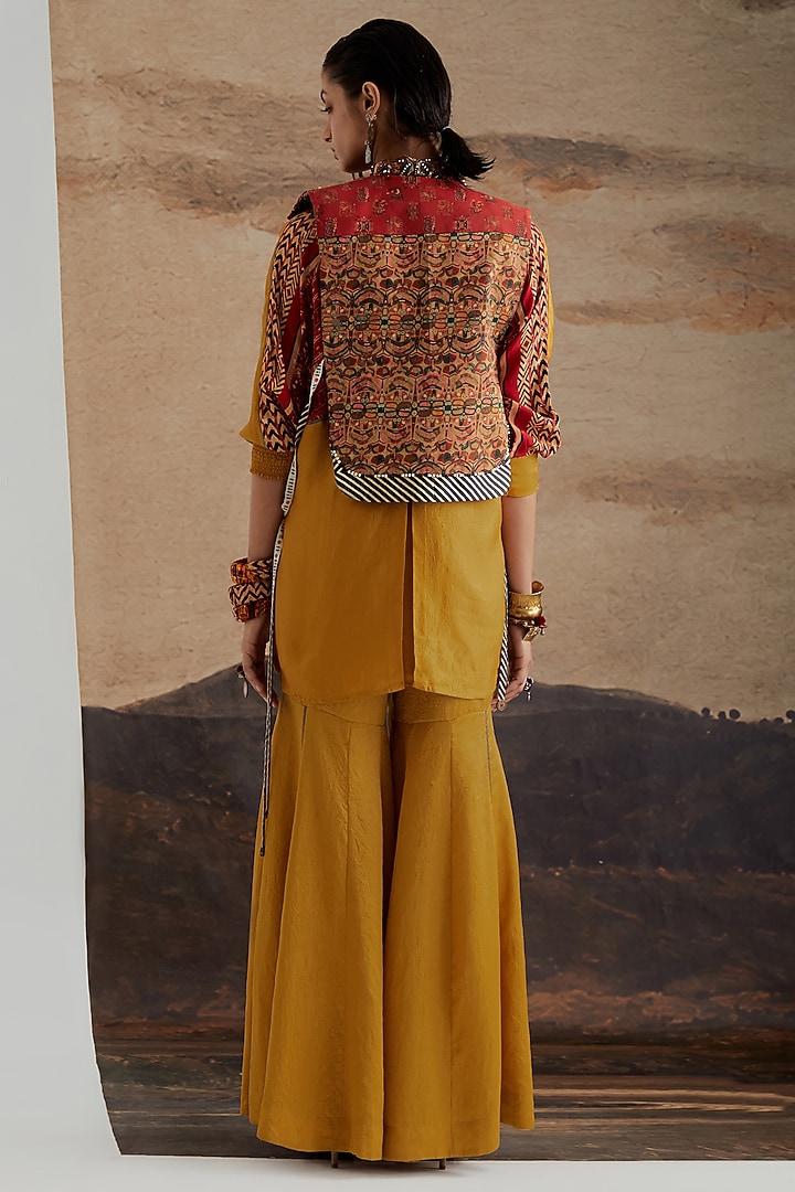Topaz Yellow Crushed Silk Wedding Sharara Set by ASEEM KAPOOR at Pernia's Pop Up Shop