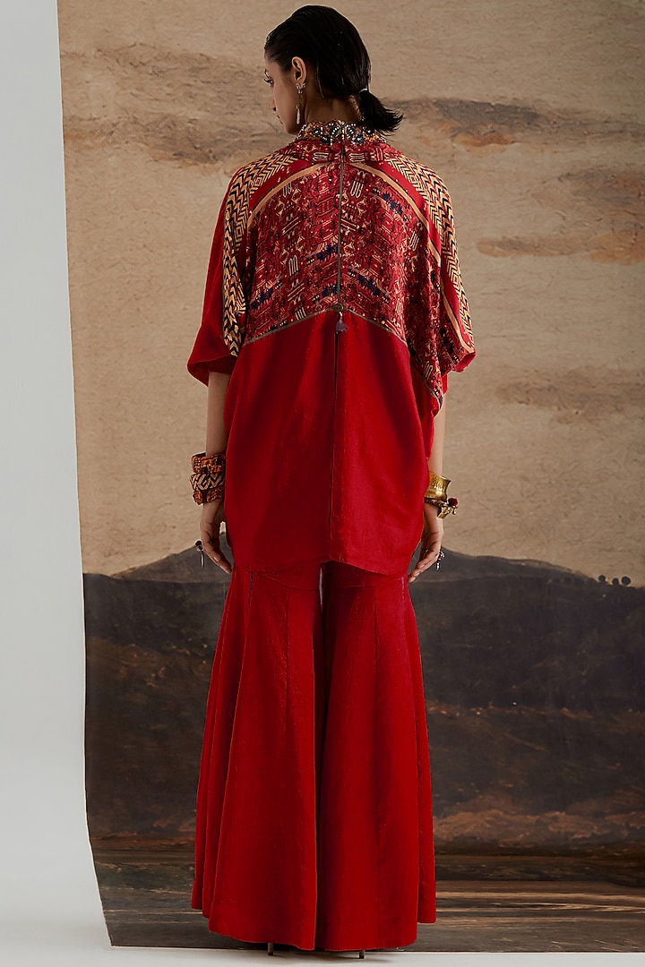Sindoor Red Crushed Silk Textured Shirt by ASEEM KAPOOR at Pernia's Pop Up Shop