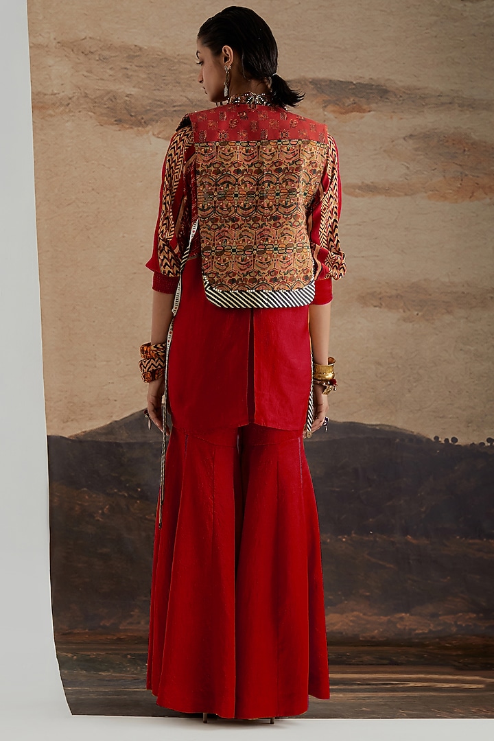 Sindoor Red Crushed Silk Wedding Sharara Set by ASEEM KAPOOR at Pernia's Pop Up Shop
