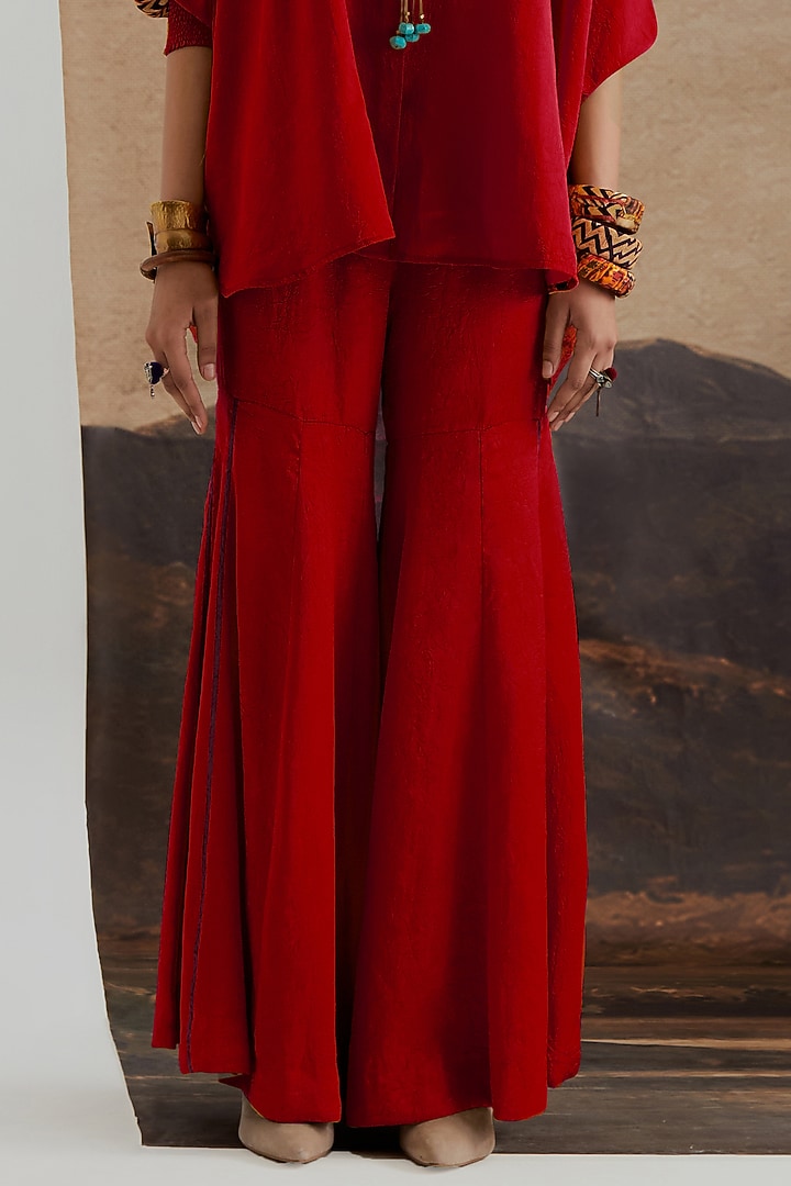 Sindoor Red Crushed Silk Wedding Sharara Set by ASEEM KAPOOR at Pernia's Pop Up Shop