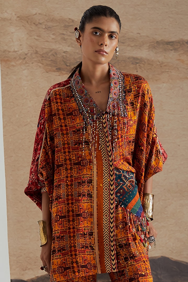 Topaz Yellow Modal Satin Textured Shirt by ASEEM KAPOOR at Pernia's Pop Up Shop