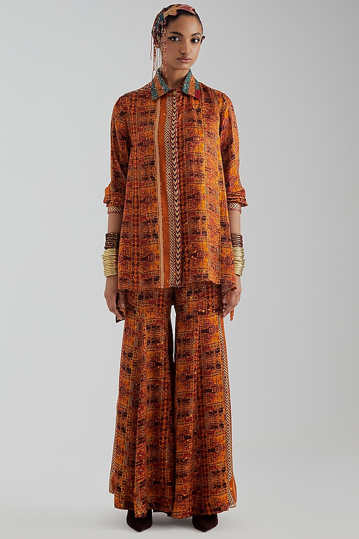 Topaz Yellow Modal Satin Textured Shirt by ASEEM KAPOOR at Pernia's Pop Up Shop