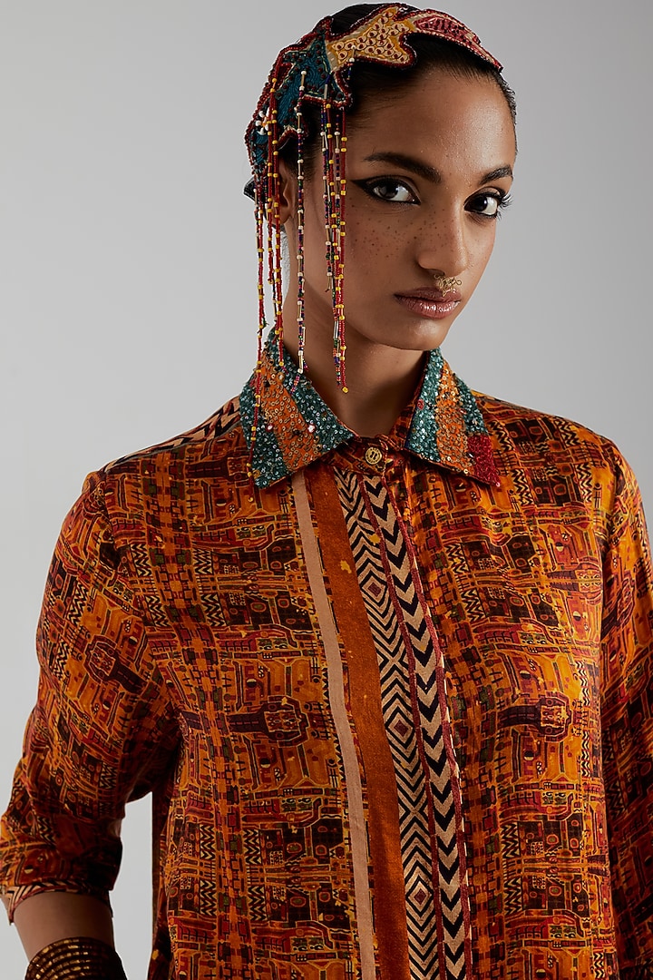 Topaz Yellow Modal Satin Textured Shirt by ASEEM KAPOOR at Pernia's Pop Up Shop