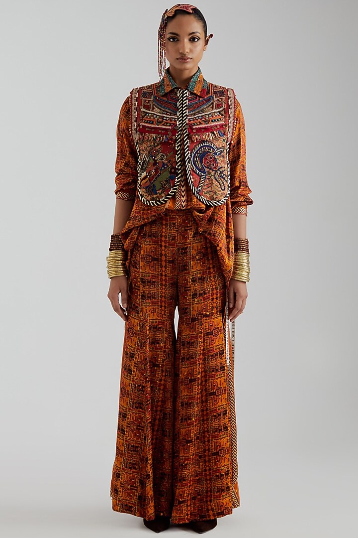 Topaz Yellow Modal Satin Printed Wedding Sharara Set by ASEEM KAPOOR at Pernia's Pop Up Shop