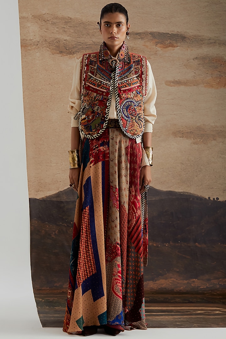 Multi-Colored Natural Crepe Printed Skirt Set by ASEEM KAPOOR at Pernia's Pop Up Shop