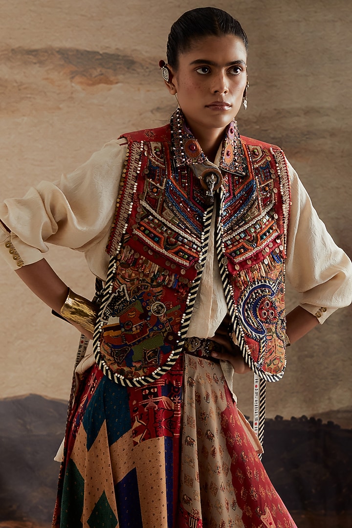 Multi-Colored Natural Crepe Printed Skirt Set by ASEEM KAPOOR at Pernia's Pop Up Shop