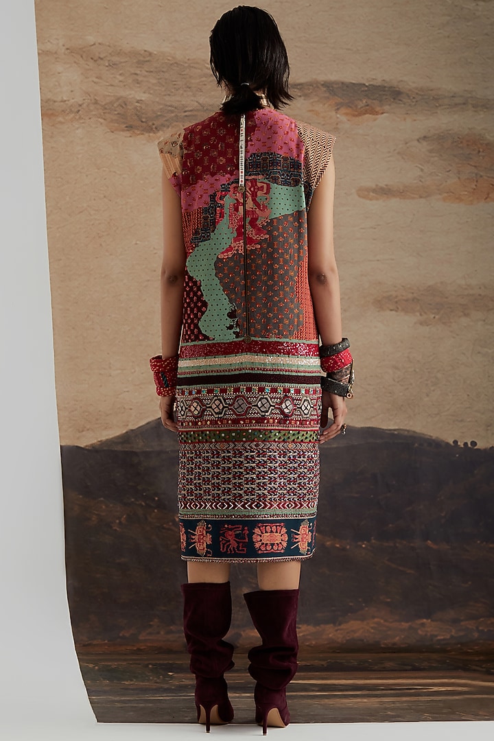 Ash Green Natural Crepe Embroidered Midi Cocktail Dress by ASEEM KAPOOR at Pernia's Pop Up Shop