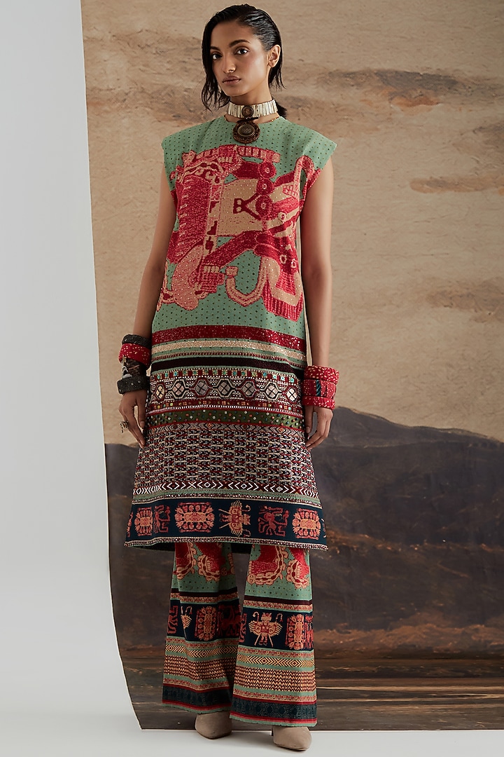 Ash Green Natural Crepe & Satin Lycra Co-Ord Set by ASEEM KAPOOR at Pernia's Pop Up Shop