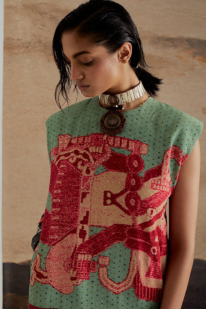 Ash Green Natural Crepe & Satin Lycra Co-Ord Set by ASEEM KAPOOR at Pernia's Pop Up Shop