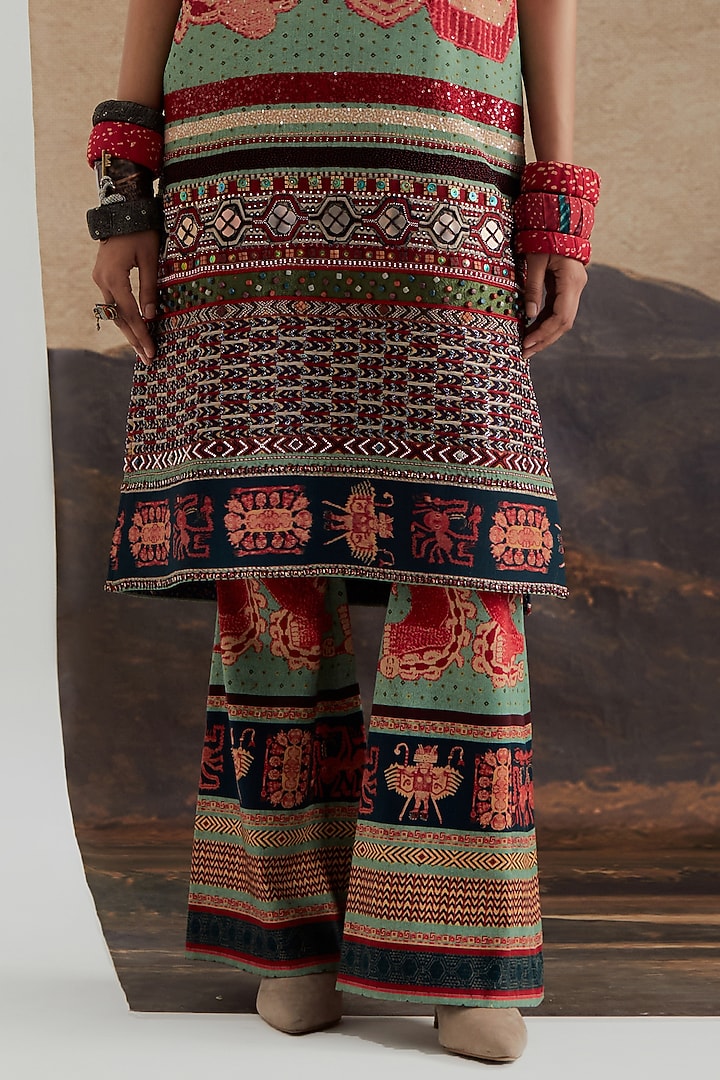 Ash Green Natural Crepe & Satin Lycra Co-Ord Set by ASEEM KAPOOR at Pernia's Pop Up Shop