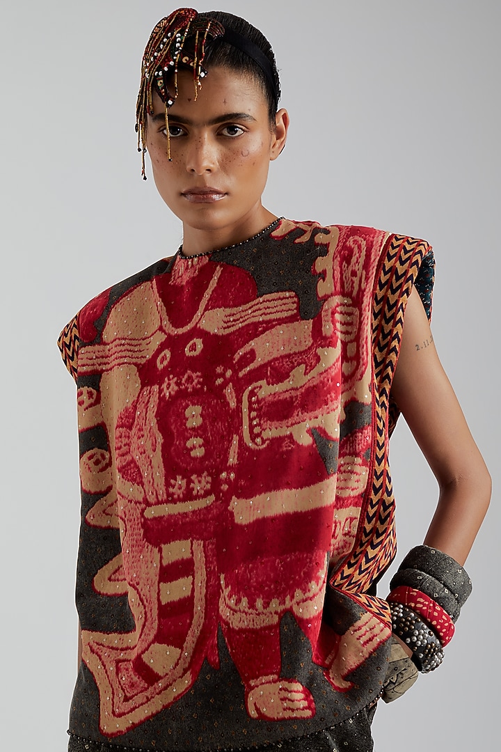 Ash Grey Natural Crepe Embroidered Top by ASEEM KAPOOR at Pernia's Pop Up Shop