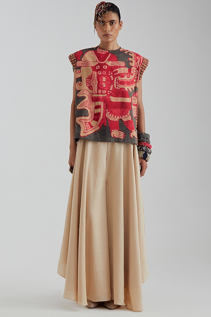 Ecru Crushed Silk Skirt Set by ASEEM KAPOOR at Pernia's Pop Up Shop