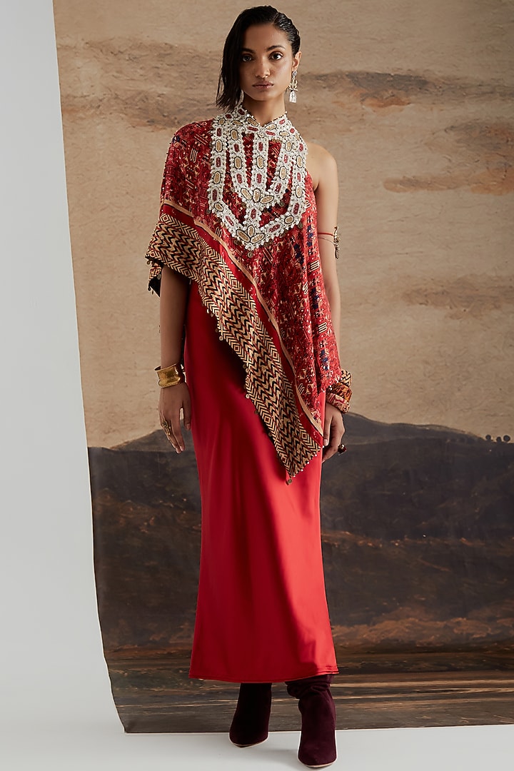 Sindoor Red Celina Satin Skirt Set by ASEEM KAPOOR at Pernia's Pop Up Shop
