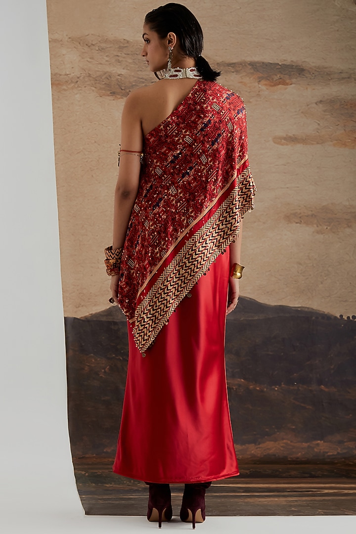 Sindoor Red Celina Satin Skirt Set by ASEEM KAPOOR at Pernia's Pop Up Shop