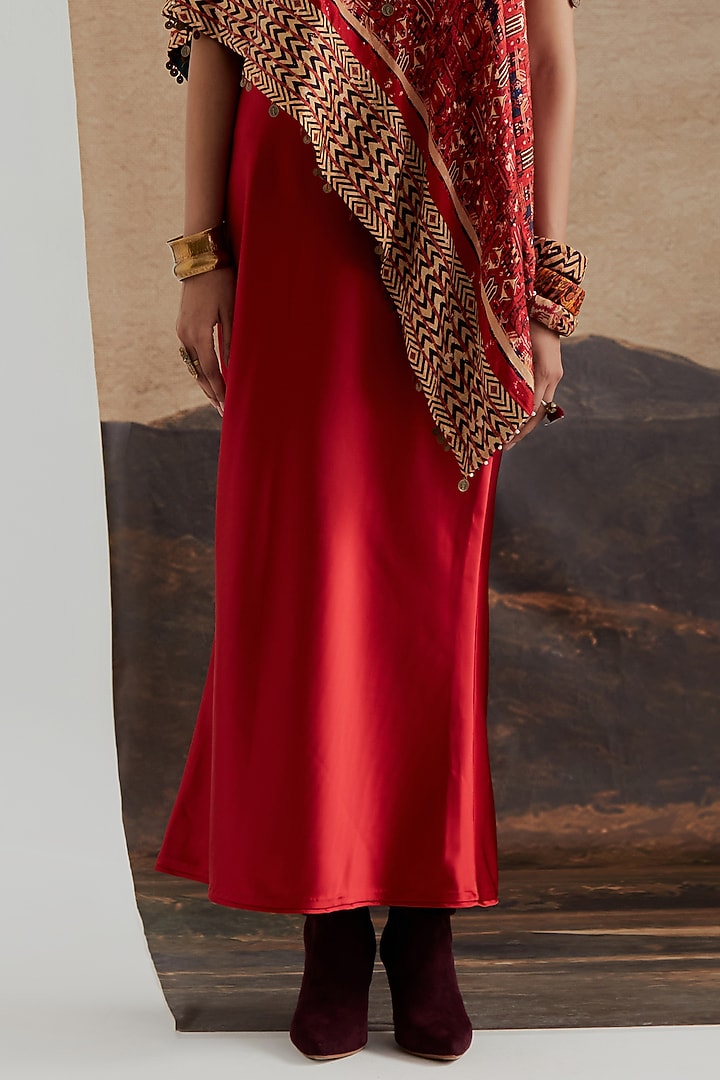Sindoor Red Celina Satin Skirt Set by ASEEM KAPOOR at Pernia's Pop Up Shop