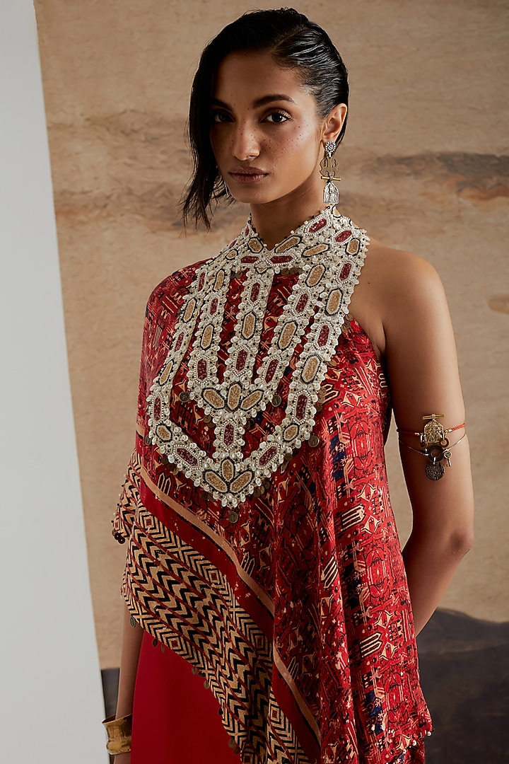 Sindoor Red Celina Satin Skirt Set by ASEEM KAPOOR at Pernia's Pop Up Shop