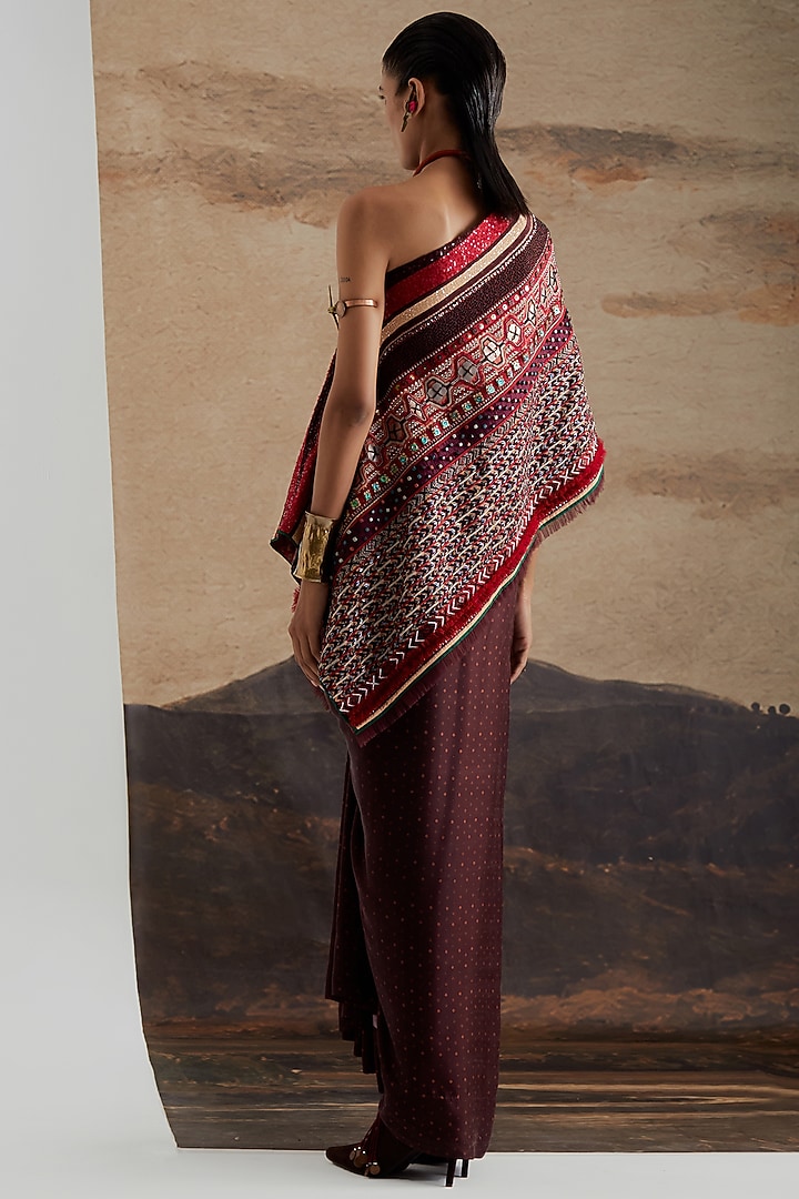 Jamuni Purple Mushroom Twill Printed Draped Skirt Set by ASEEM KAPOOR at Pernia's Pop Up Shop