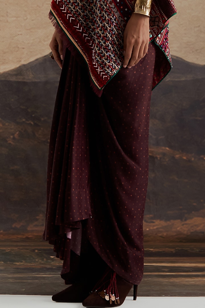 Jamuni Purple Mushroom Twill Printed Draped Skirt Set by ASEEM KAPOOR at Pernia's Pop Up Shop