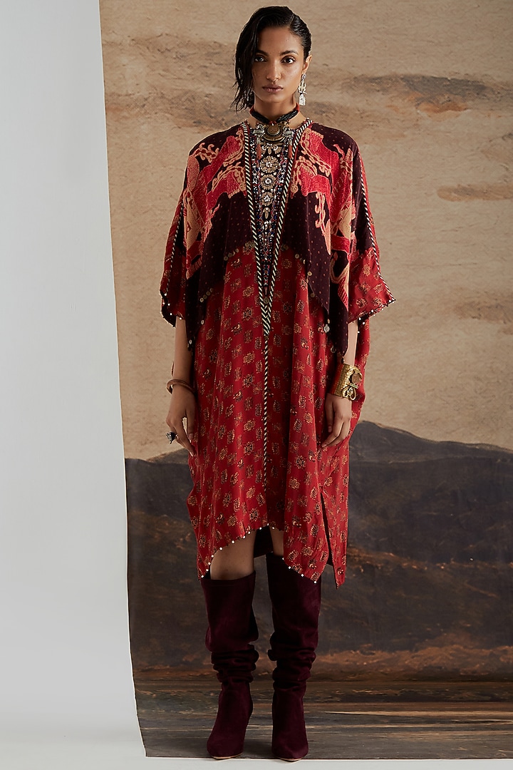 Sindoor Red Natural Crepe Printed Tunic by ASEEM KAPOOR at Pernia's Pop Up Shop
