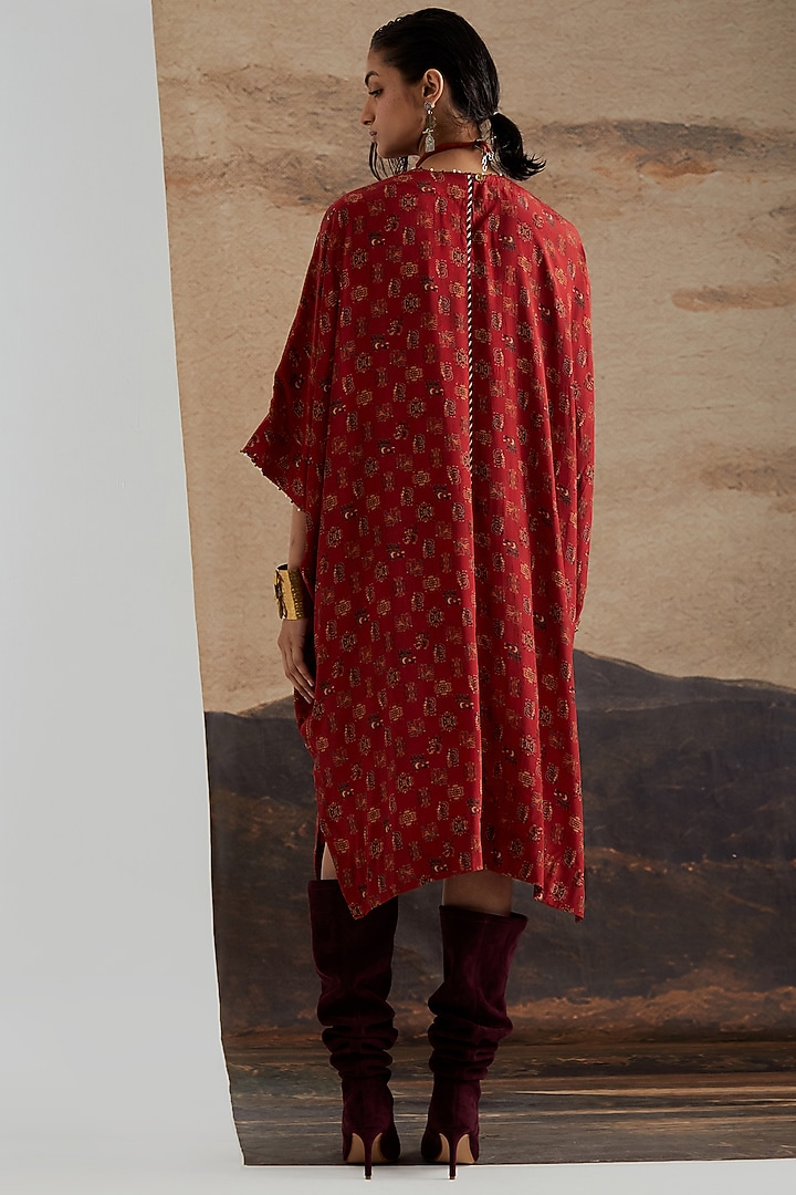 Sindoor Red Natural Crepe Printed Tunic by ASEEM KAPOOR at Pernia's Pop Up Shop