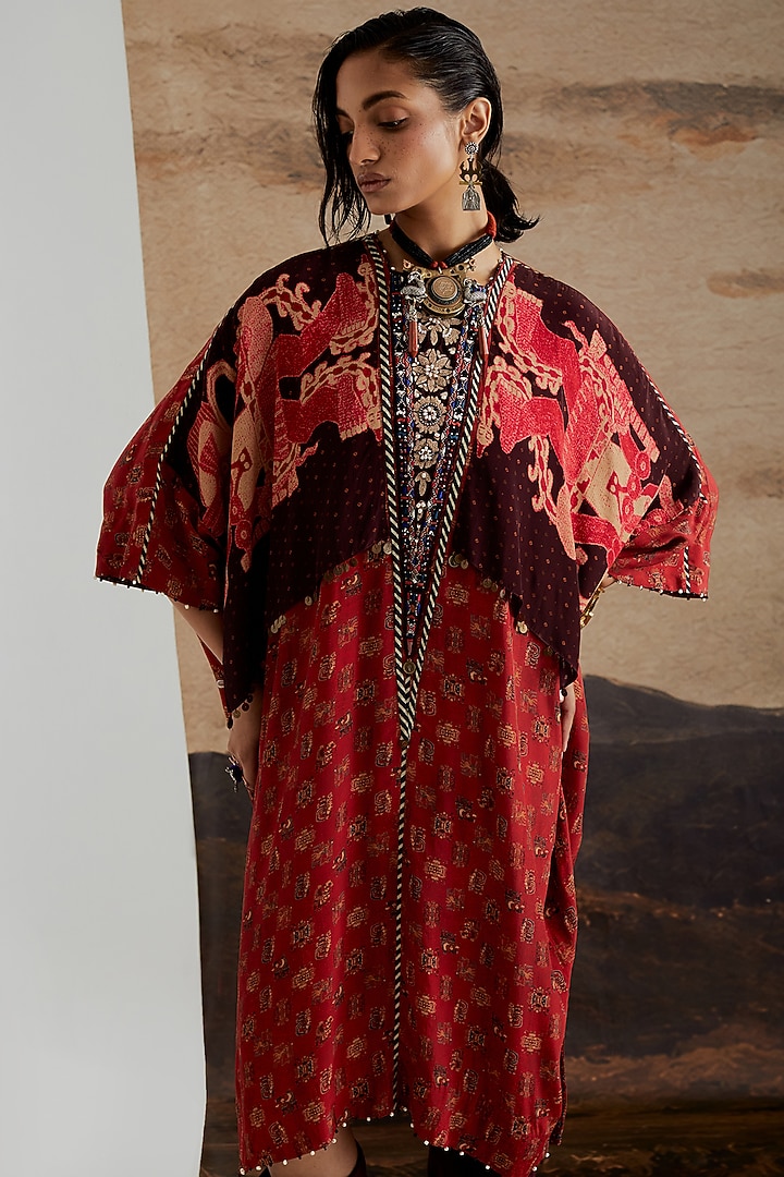 Sindoor Red Natural Crepe Printed Tunic by ASEEM KAPOOR at Pernia's Pop Up Shop