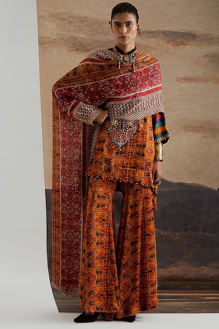 Topaz Yellow Modal Satin Printed Wedding Sharara Set by ASEEM KAPOOR at Pernia's Pop Up Shop