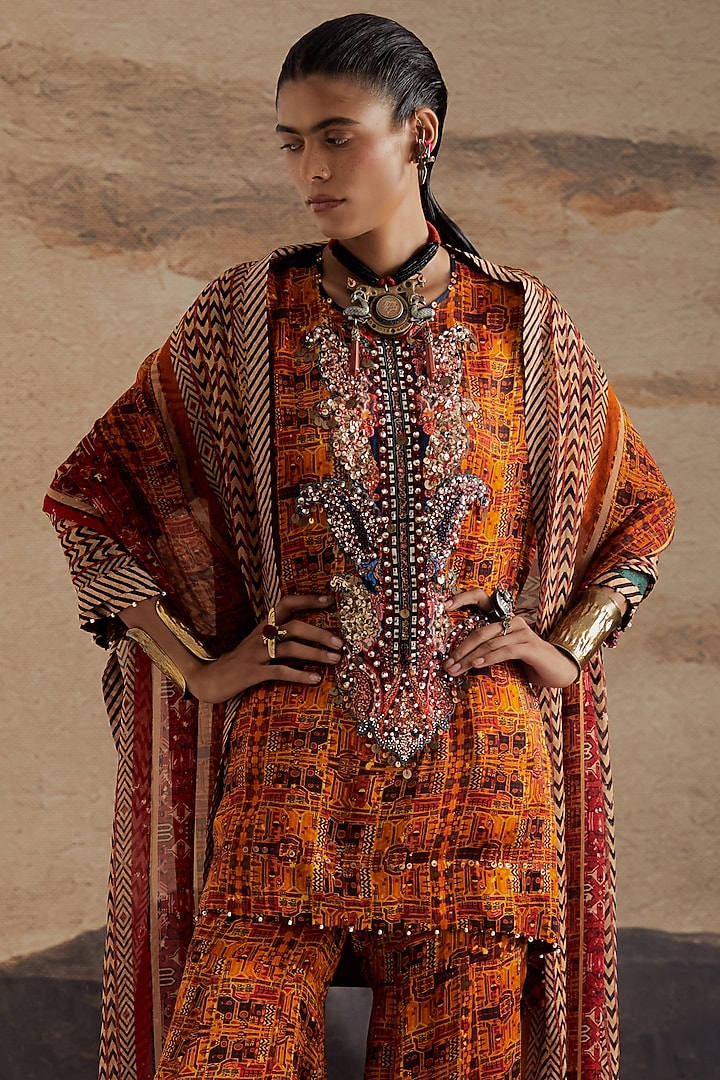 Topaz Yellow Modal Satin Printed Wedding Sharara Set by ASEEM KAPOOR at Pernia's Pop Up Shop